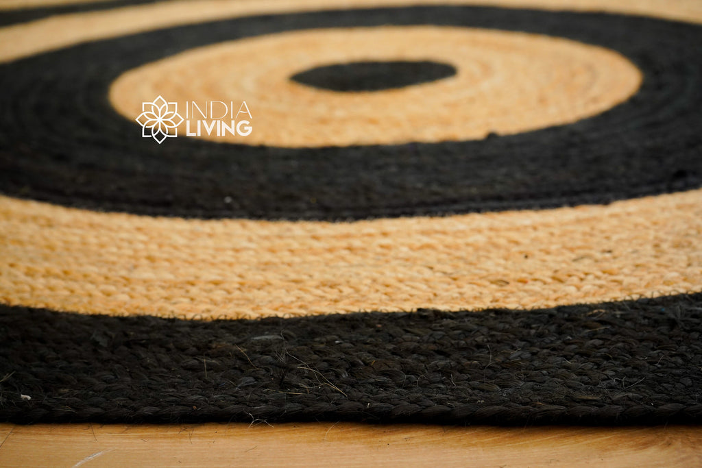 Custom made Natural black Jute area Rug for Living room, Unique design, Sustainable jute rug, Boho jute rug, Decorative rug