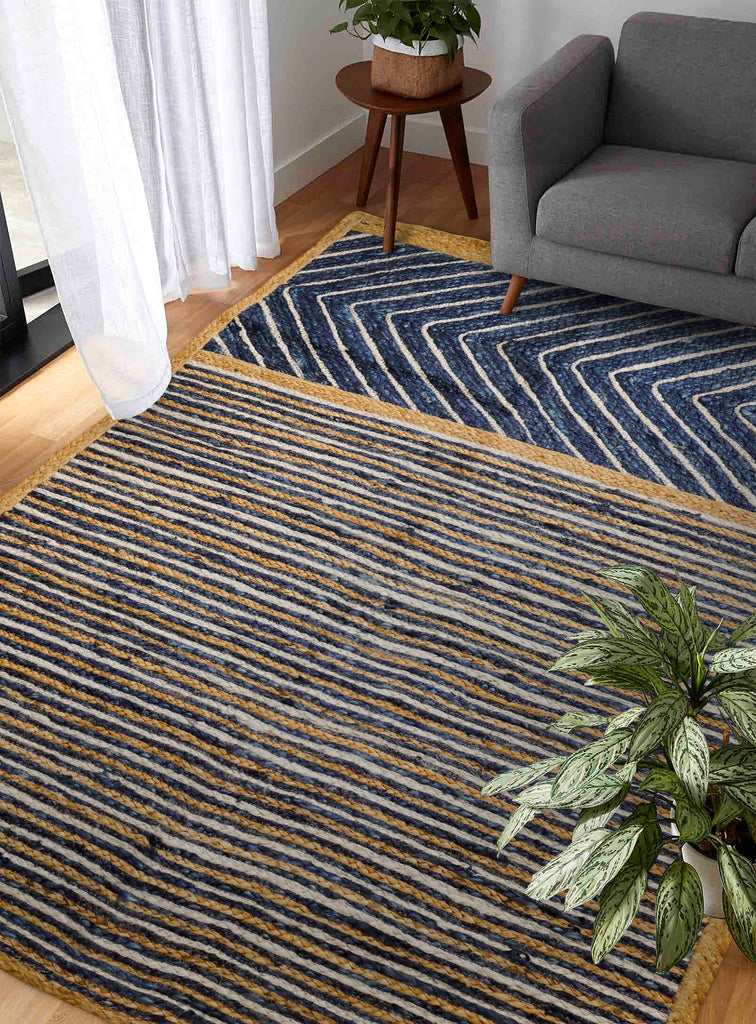 Blue Jute Braided Area Rug - Handcrafted Sustainable Home Decor for Any Room/Eco friendly Rug/Coastal Rug 3X5 4x6 5x8 6x9 8x10 9x12