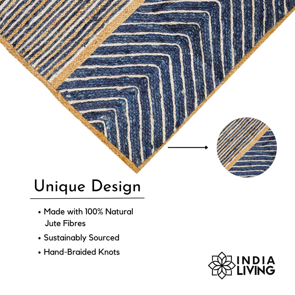 Blue Jute Braided Area Rug - Handcrafted Sustainable Home Decor for Any Room/Eco friendly Rug/Coastal Rug 3X5 4x6 5x8 6x9 8x10 9x12