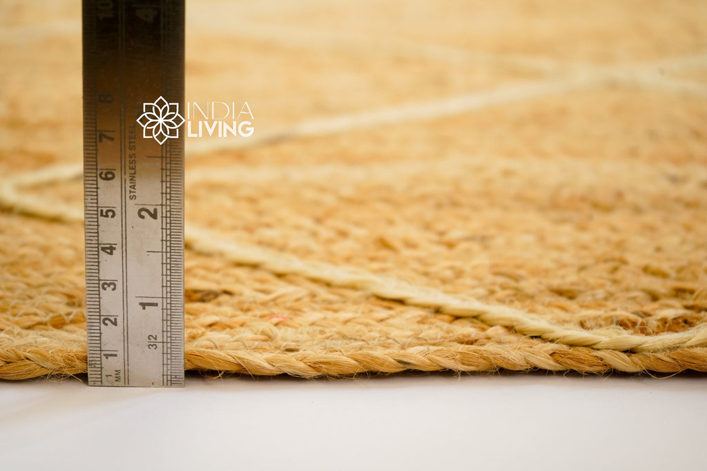 Natural Jute Rug with Textured White Jute Rope | Unique design | Sustainable | Suitable for Bedroom, Living room, Entryway