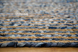 Close-up of denim and jute weave texture