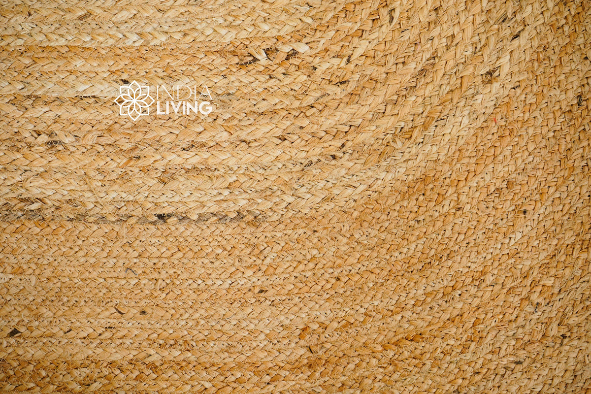 Natural jute oval rug styled with rustic farmhouse decor