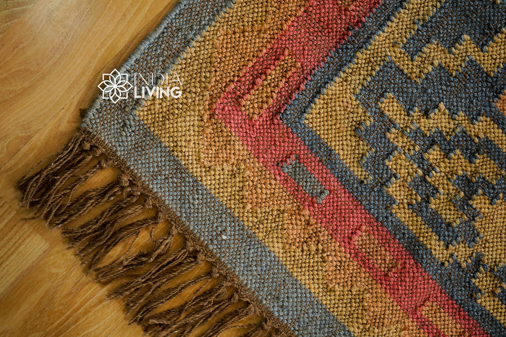 Aesthetic Navajo Kilim Rug with Intricate Tribal Motifs in Light Blue and Pink - Housewarming gift - Personalized sizes