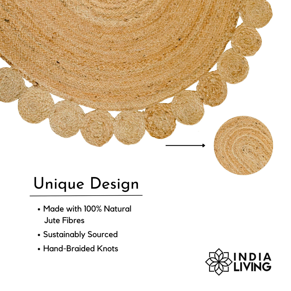 Edge detail of natural jute oval rug
