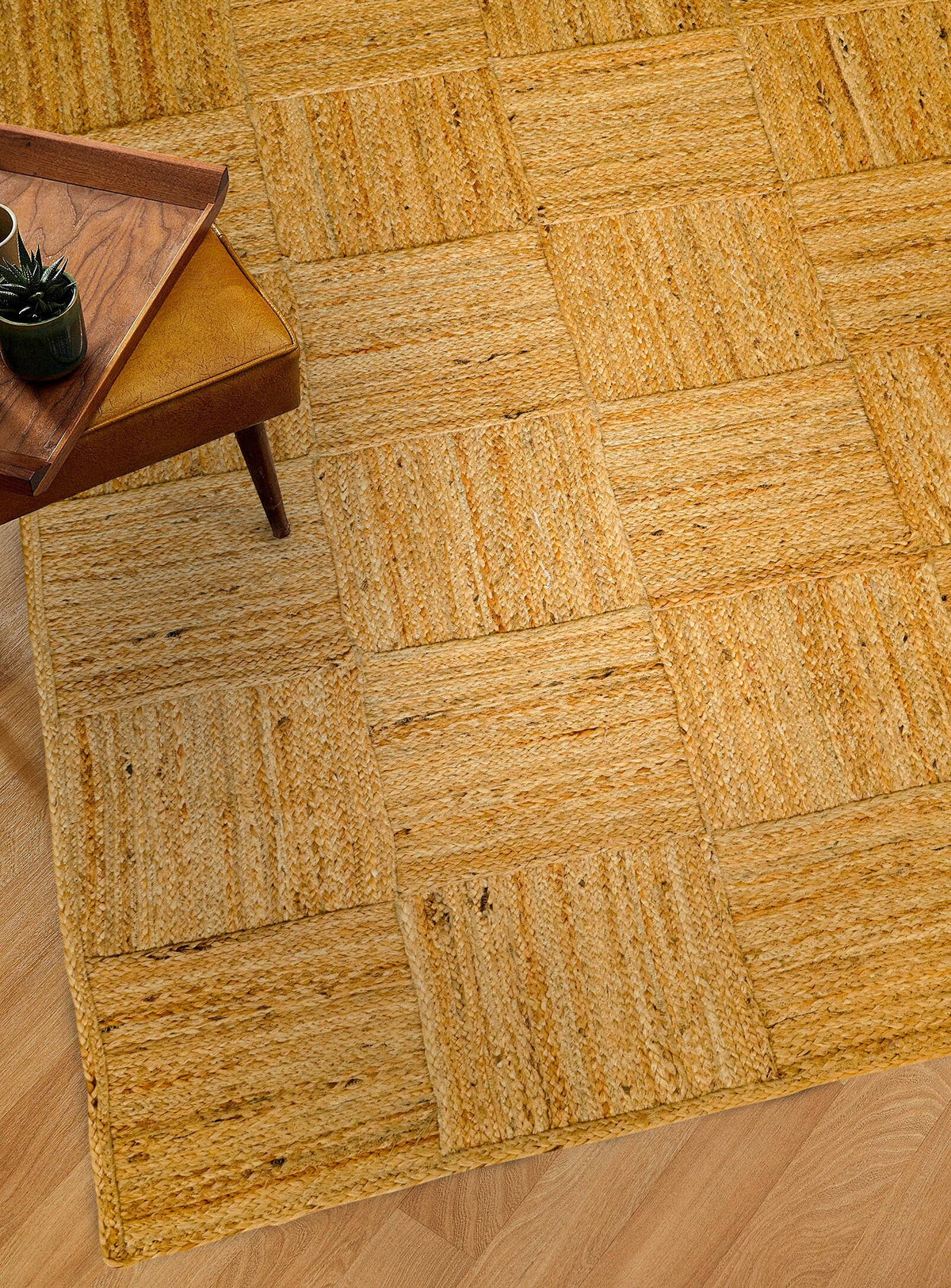 Jute area rug in a living room setting