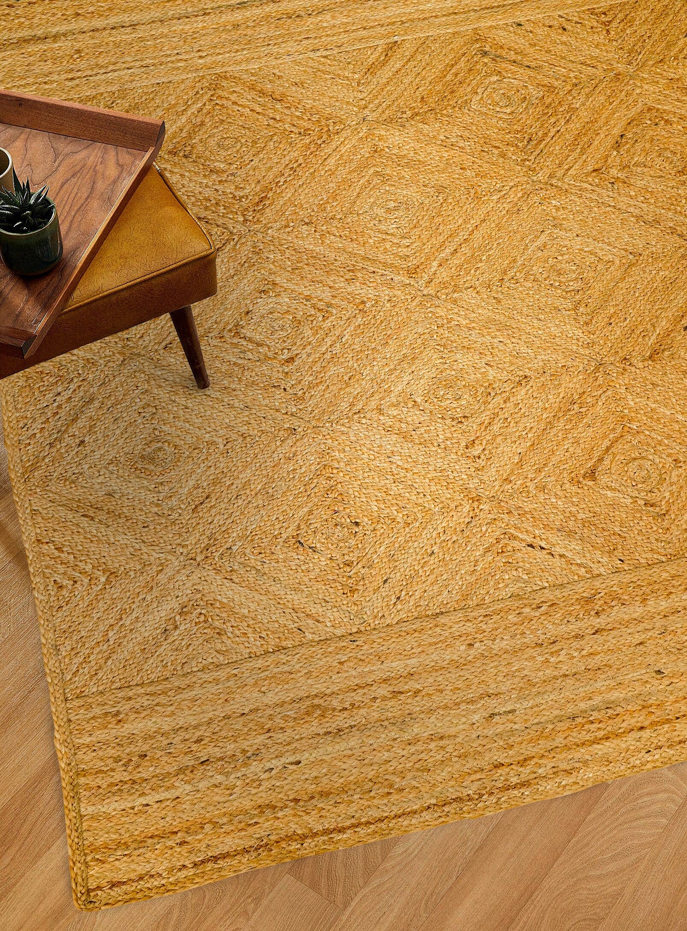 Natural jute braided rug flat lay