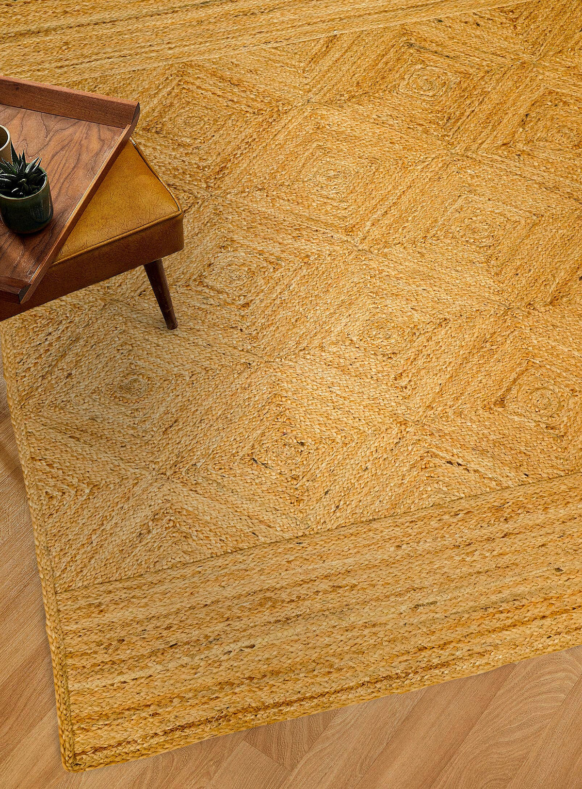 Natural jute braided rug flat lay