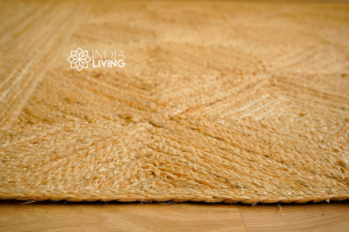 Close-up of braided jute rug texture