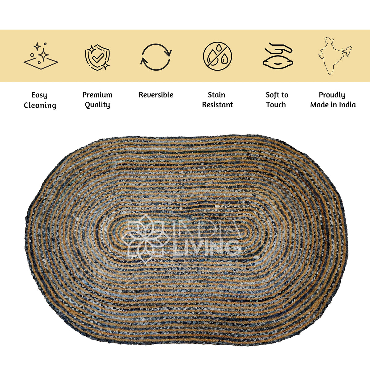 Oval jute rug in bedroom setting
