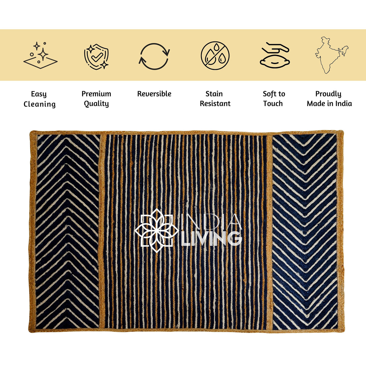 Blue jute rug in bedroom setting