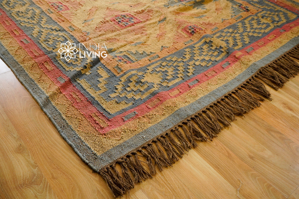 Aesthetic Navajo Kilim Rug with Intricate Tribal Motifs in Light Blue and Pink - Housewarming gift - Personalized sizes