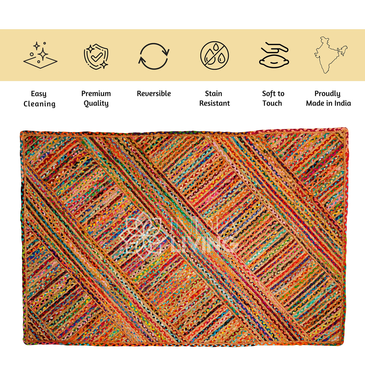 Rag rug shown in 3x5 ready-to-ship size