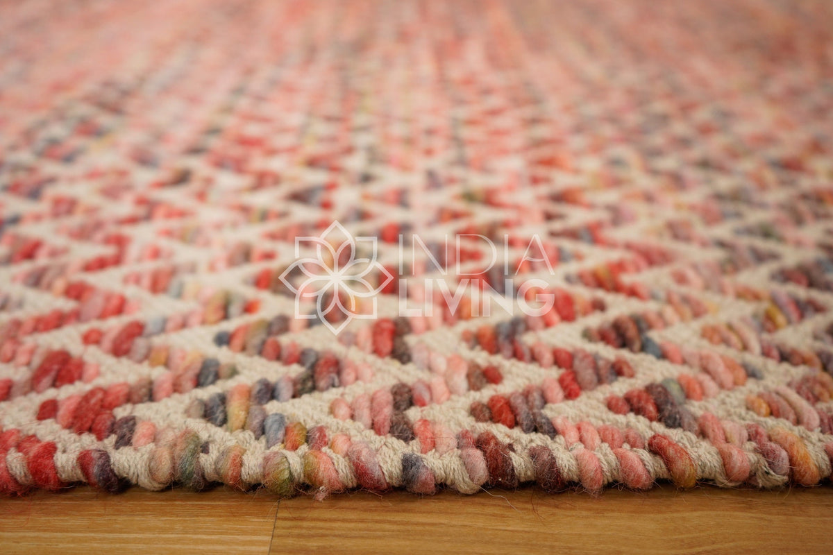 Abstract wool rug styled in a living room setting
