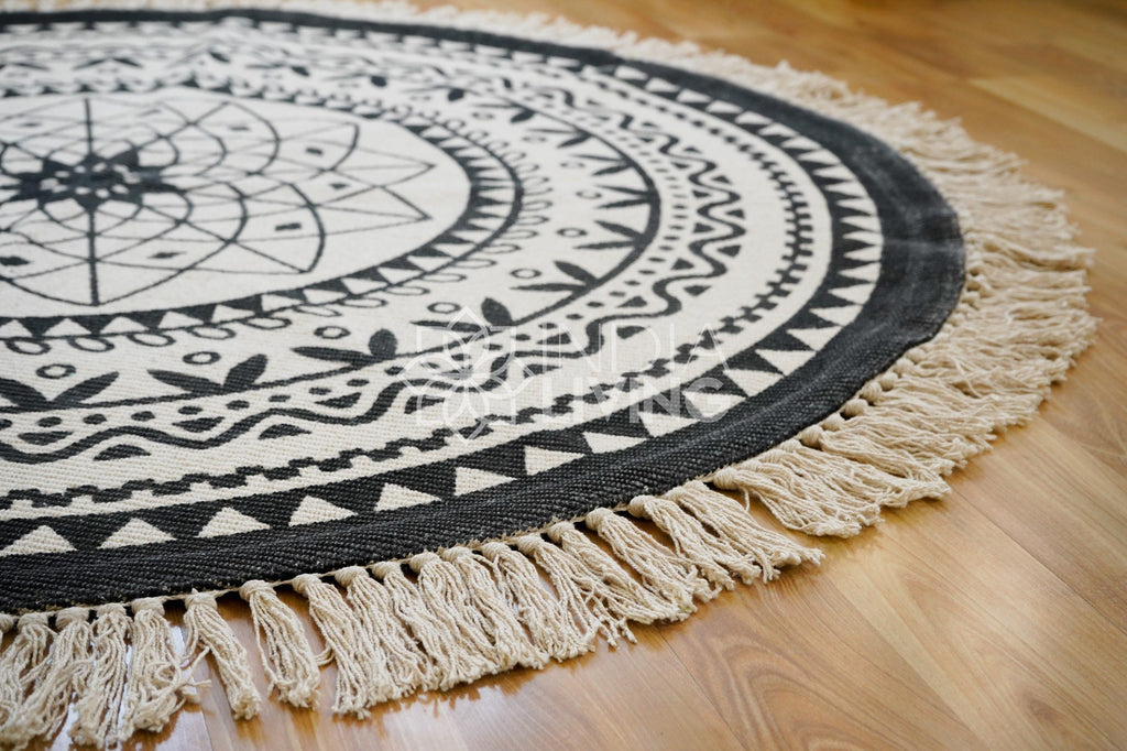 Round Bohemian inspired rug - Yoga meditation rug with Boho Prints - Unique home decor