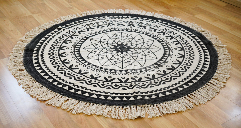 Round Bohemian inspired rug - Yoga meditation rug with Boho Prints - Unique home decor