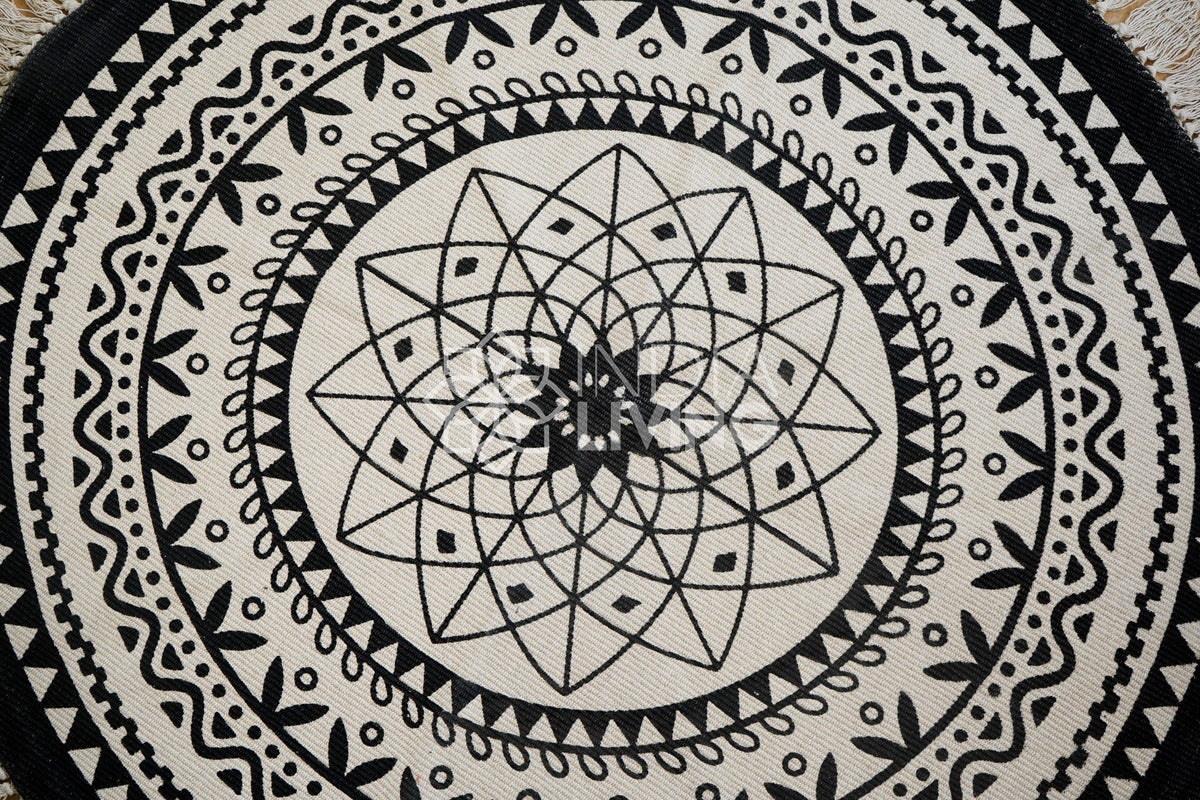 Round mat placed in a living room setting