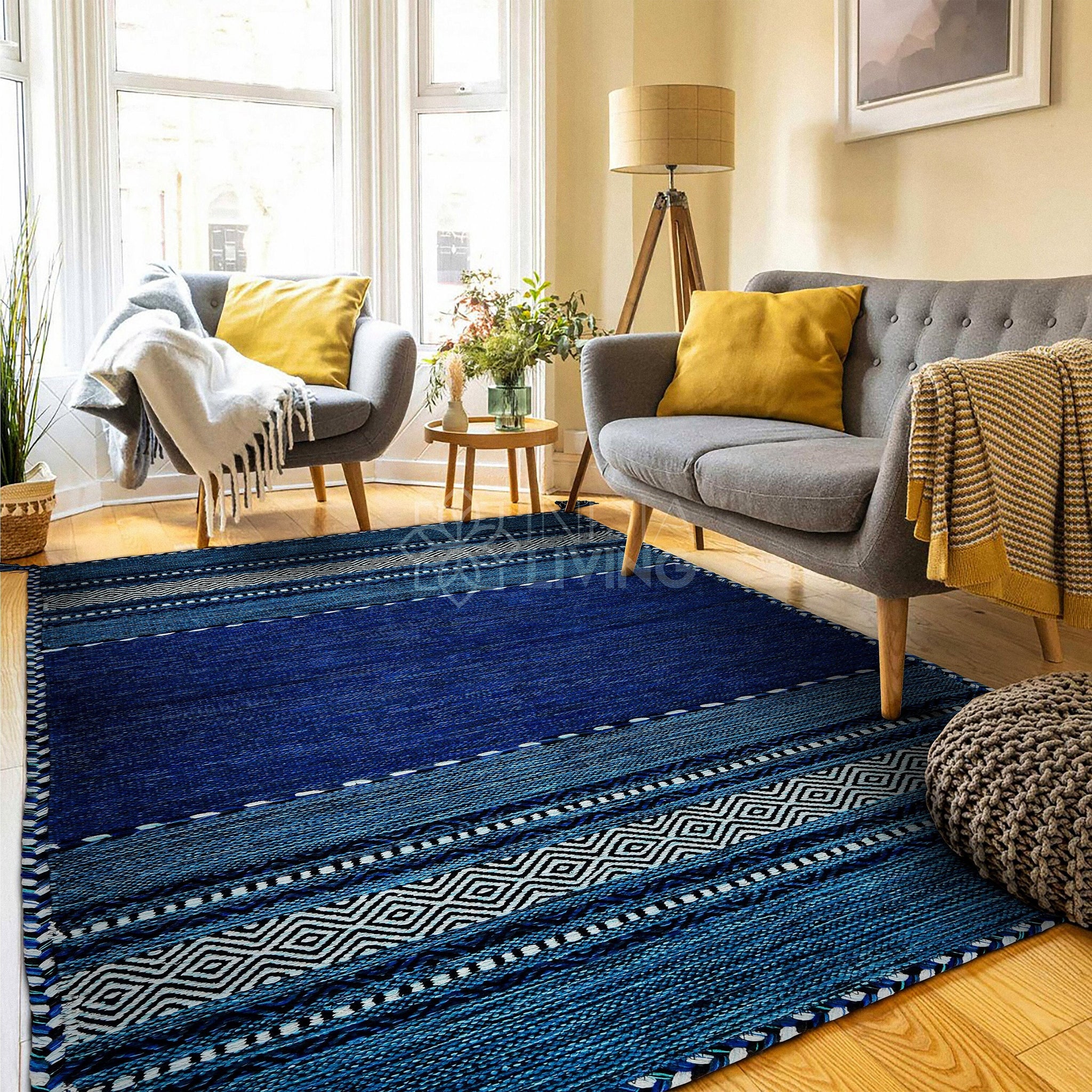 7x2 ft Blue fashion Carpet For Living Room Area - Kilim Berber carpet , Moroccan beni ourain - Interior decor - Hand Woven Rug