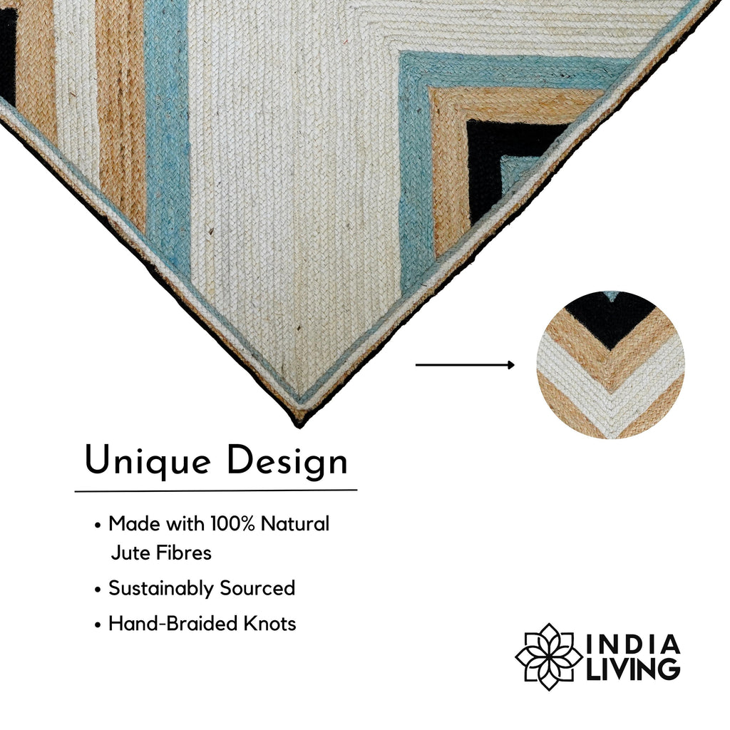 Geometric Abstract Jute Rug - Sustainable Design, Eco-Friendly Home Decor, Modern Living Room and Bedroom Rug