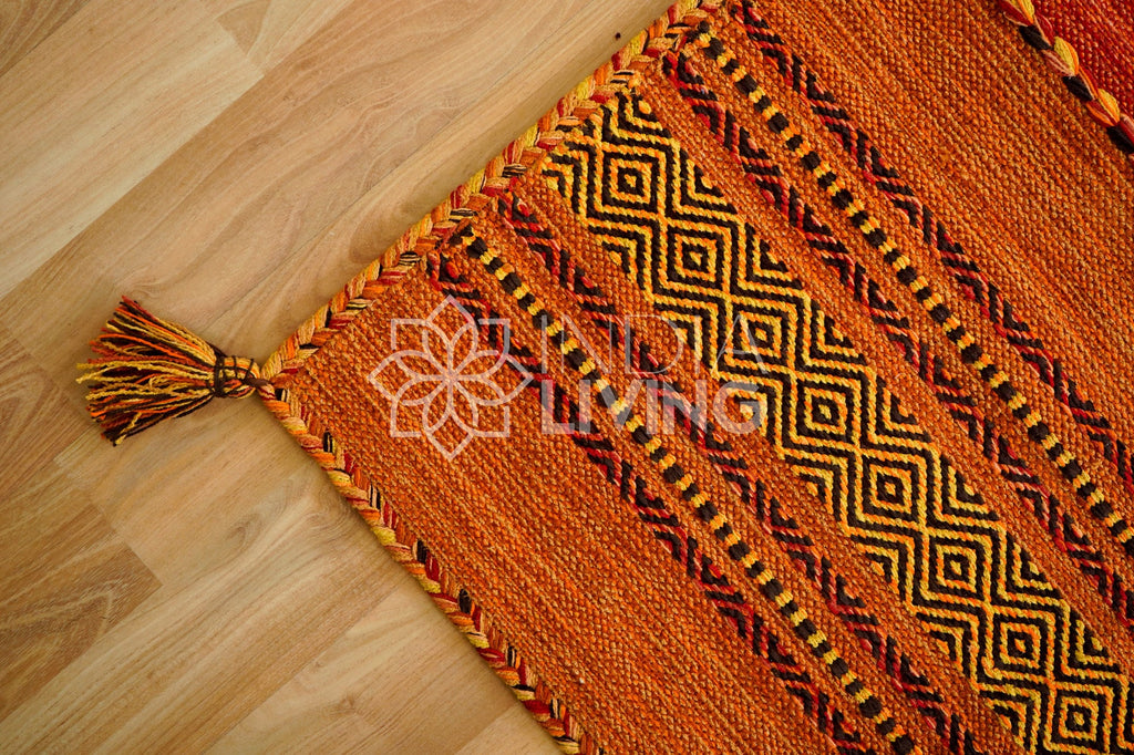 Orange Kilim Rug , Handmade Moroccan rug, Vintage carpet, Flat weave Area Rug for Living room, bedroom, Traditional , Artistic Decor