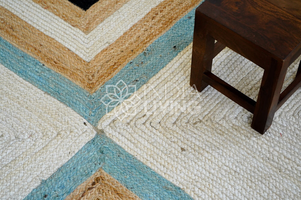 Geometric Abstract Jute Rug - Sustainable Design, Eco-Friendly Home Decor, Modern Living Room and Bedroom Rug