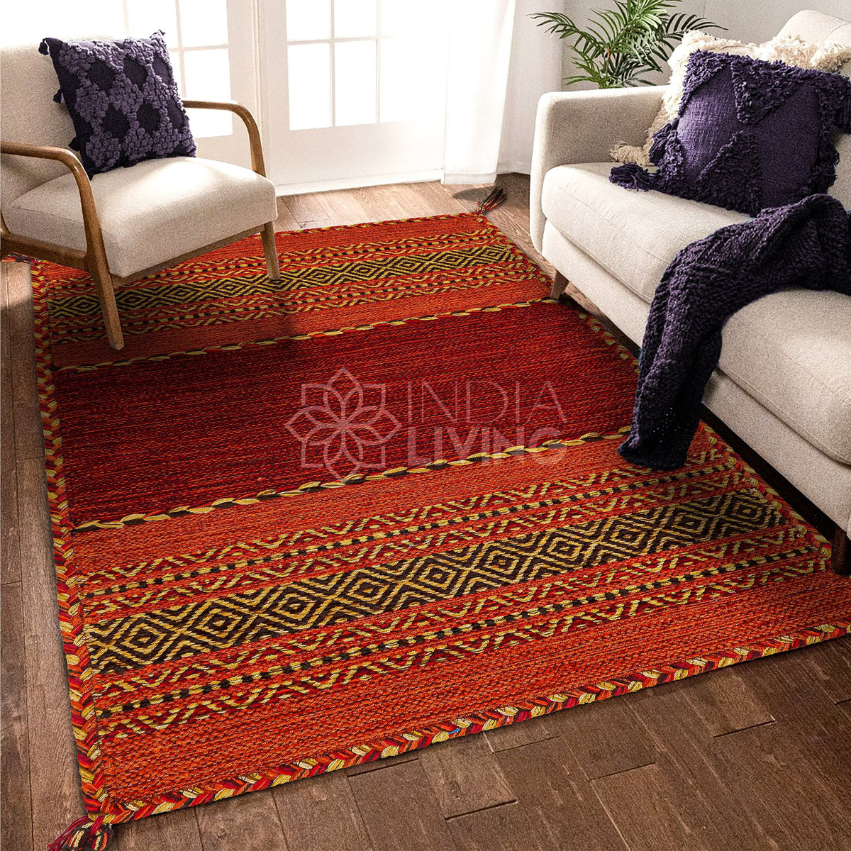 Red kilim runner in a hallway setting