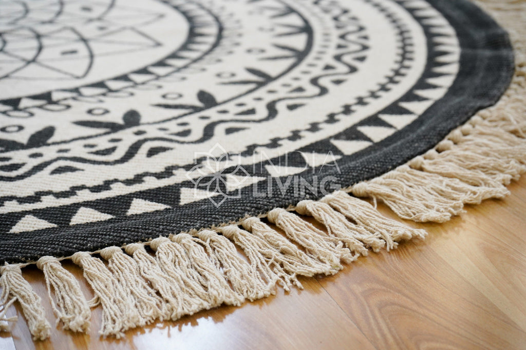 Round Bohemian inspired rug - Yoga meditation rug with Boho Prints - Unique home decor