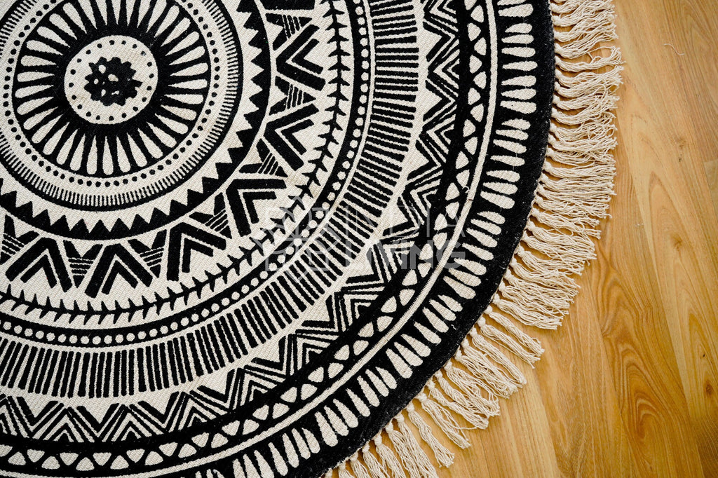 Chakra Rug - Boho Cotton Round Mat with Intricate Prints - Perfect for Living Room, Bedroom, and Home Decor