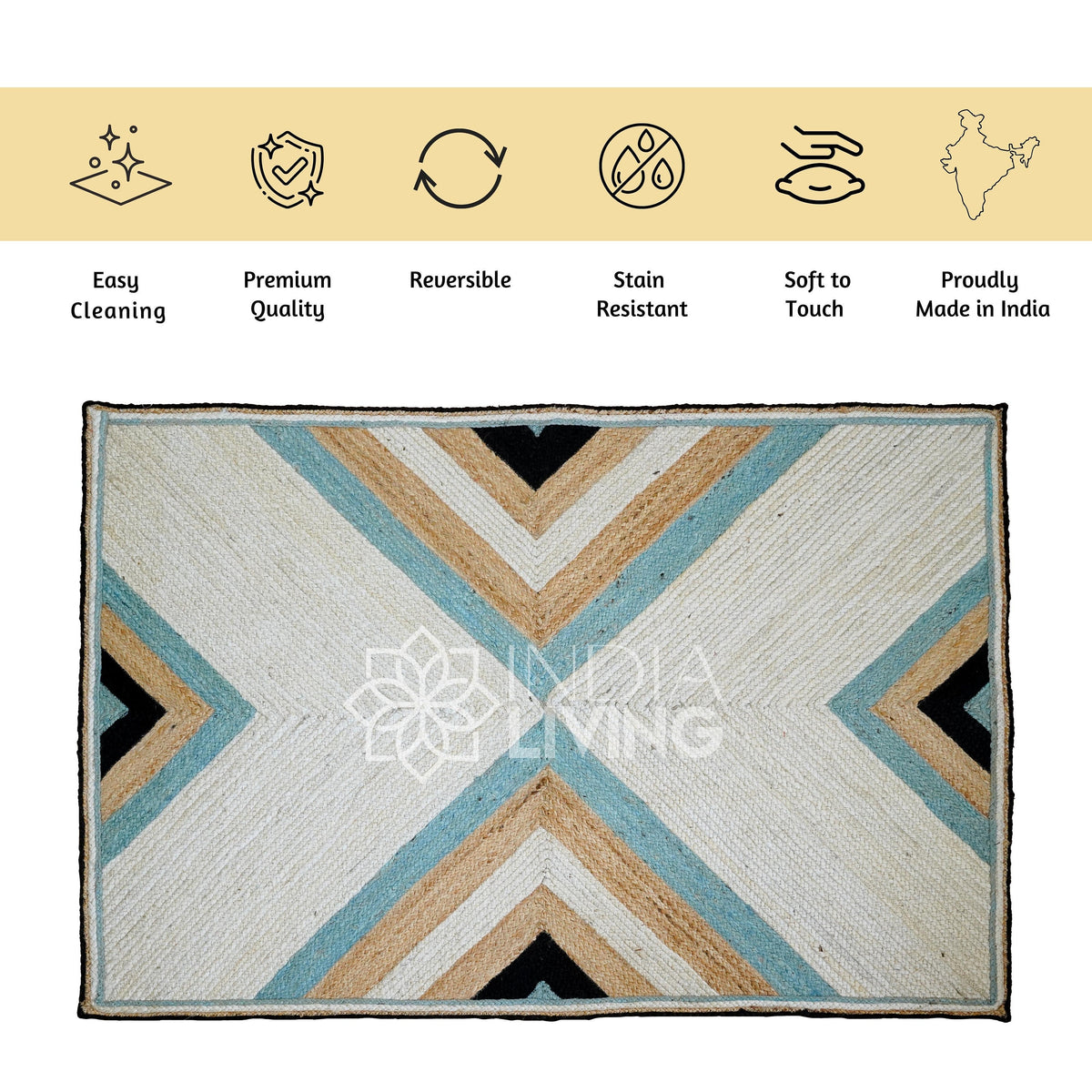 Jute rug corner detail showing pattern