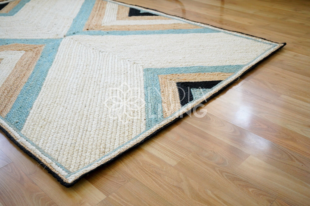 Geometric Abstract Jute Rug - Sustainable Design, Eco-Friendly Home Decor, Modern Living Room and Bedroom Rug