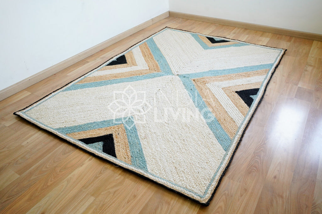 Geometric Abstract Jute Rug - Sustainable Design, Eco-Friendly Home Decor, Modern Living Room and Bedroom Rug