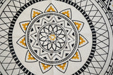Boho round mat texture close-up of cotton weave