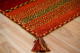 Red diamond cotton kilim rug, flat lay view