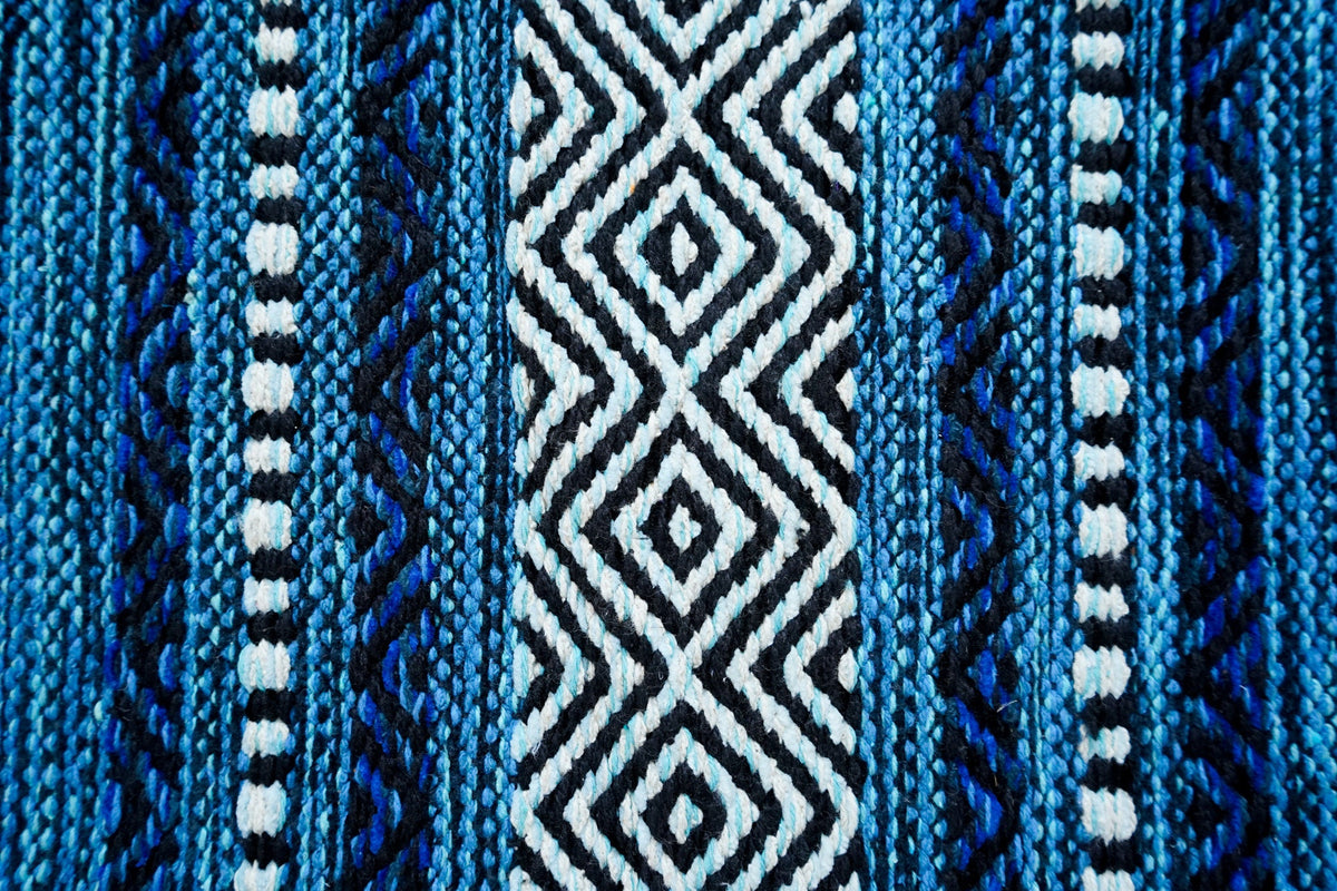 Blue runner styled in a room setting