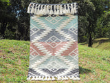 Colourful kilim shag rug flat view showing full pattern