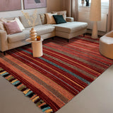 Red striped kilim rug weave close-up