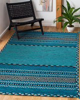 Teal blue kilim rug woven detail