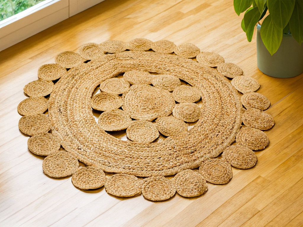 Handcrafted Round Jute Mat with Elegant Medallion Design - Sustainable Home Decor