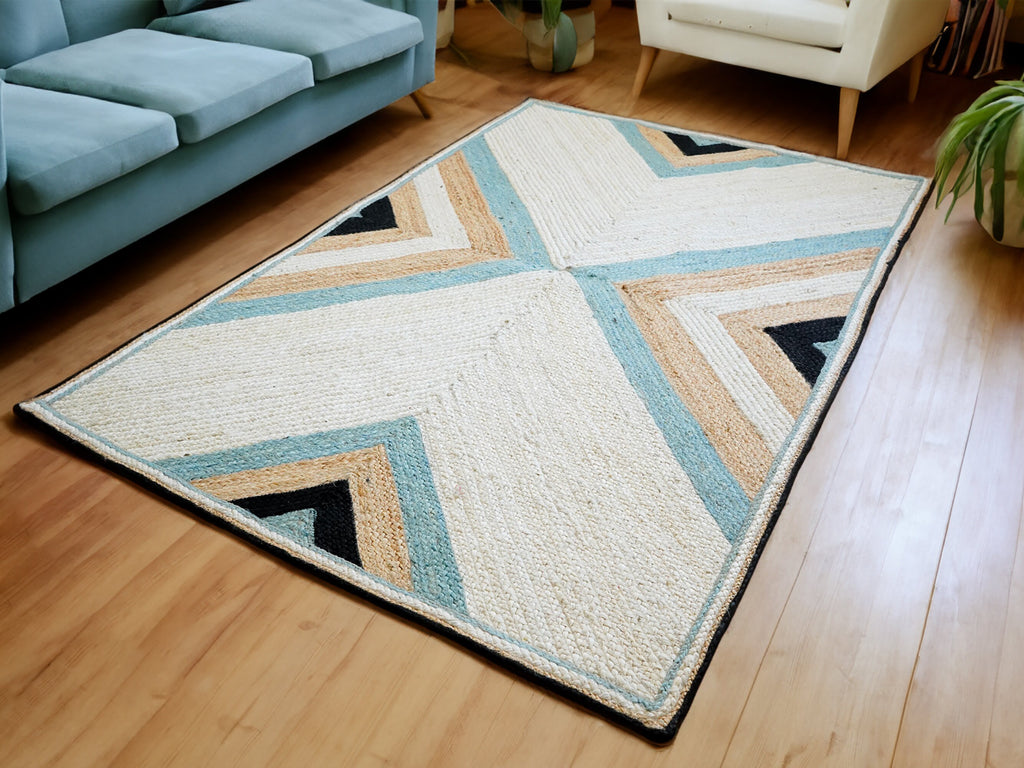 Geometric Abstract Jute Rug - Sustainable Design, Eco-Friendly Home Decor, Modern Living Room and Bedroom Rug