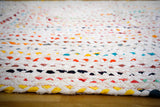 Corner detail of rainbow chindi rag rug edge