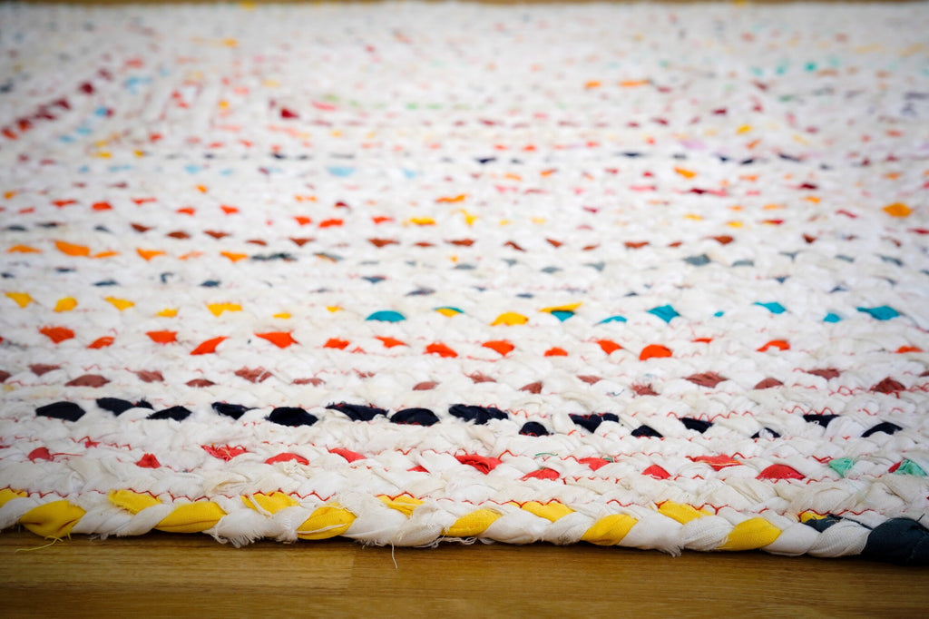 Multi Chindi Rainbow White Rag Rug, Handcrafted Recycled Cotton Home Decor for Living room, Bedroom, Sustainable rug, Personalized sizes