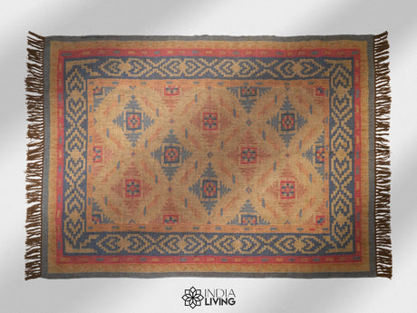 Aesthetic Navajo Kilim Rug with Intricate Tribal Motifs in Light Blue and Pink - Housewarming gift - Personalized sizes