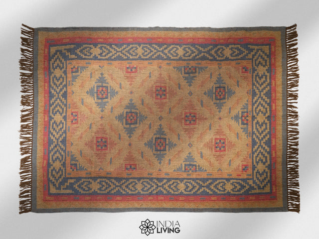 Navajo kilim rug flat view showing tribal motif pattern