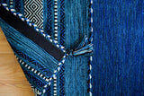 Blue kilim runner weave detail close-up