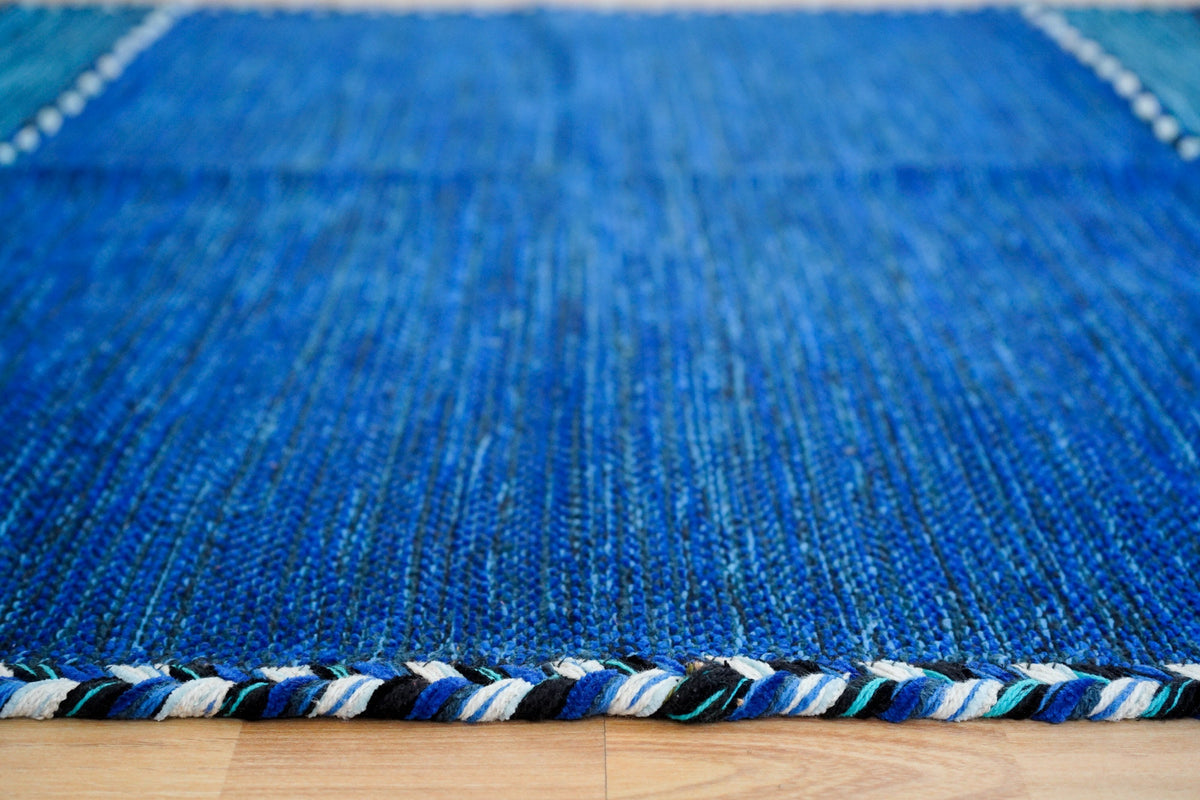 Blue kilim runner diamond pattern view