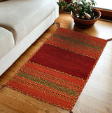 Close-up of red diamond pattern chenille weave