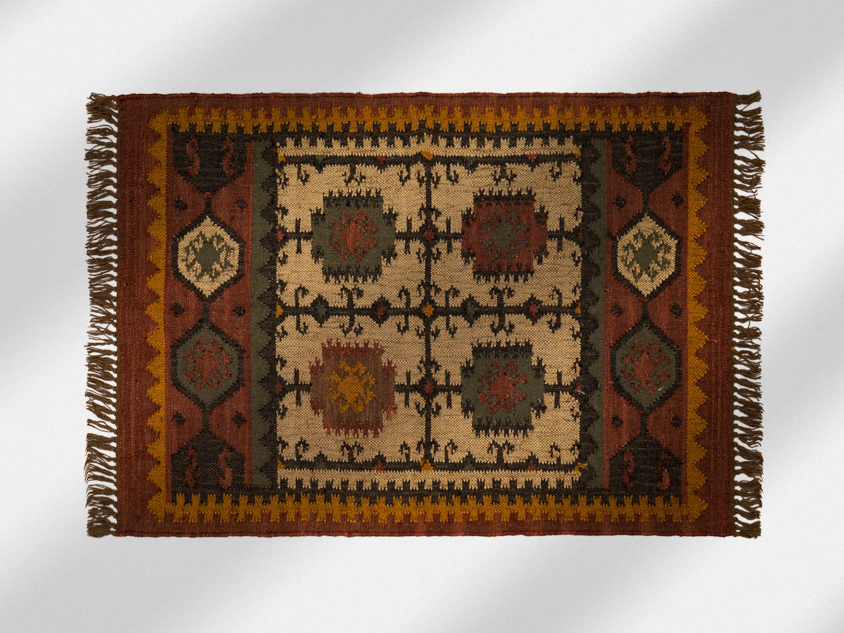 Wool jute kilim runner weave close-up