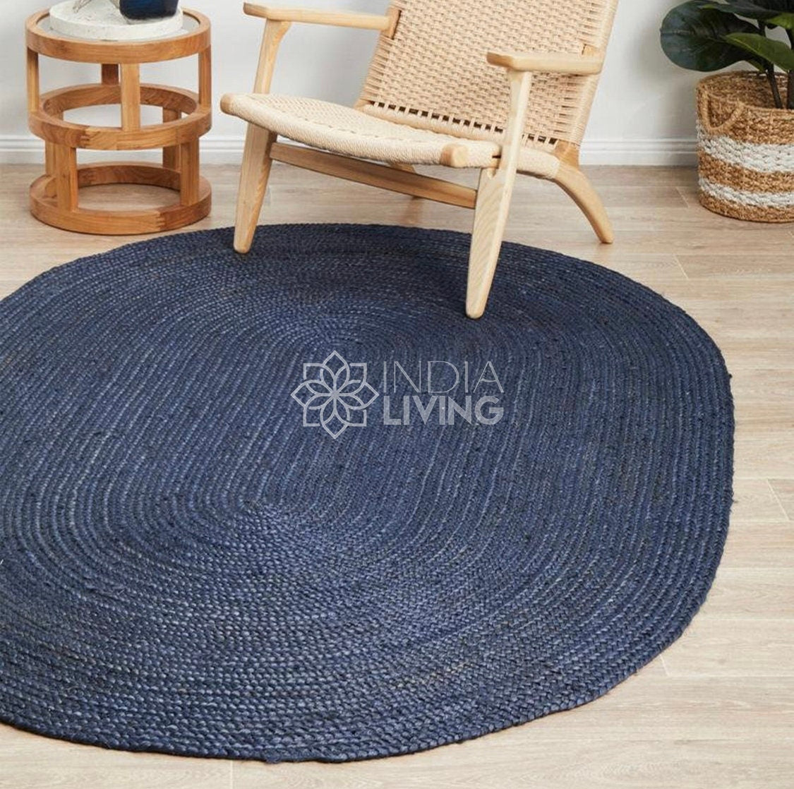 Oval rug corner detail showing braided edge