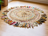Chindi round rag rug flat lay