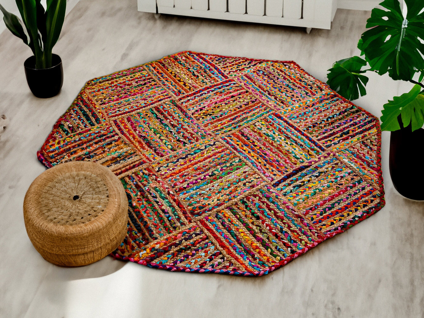 Multicolour chindi rag rug flat lay full view