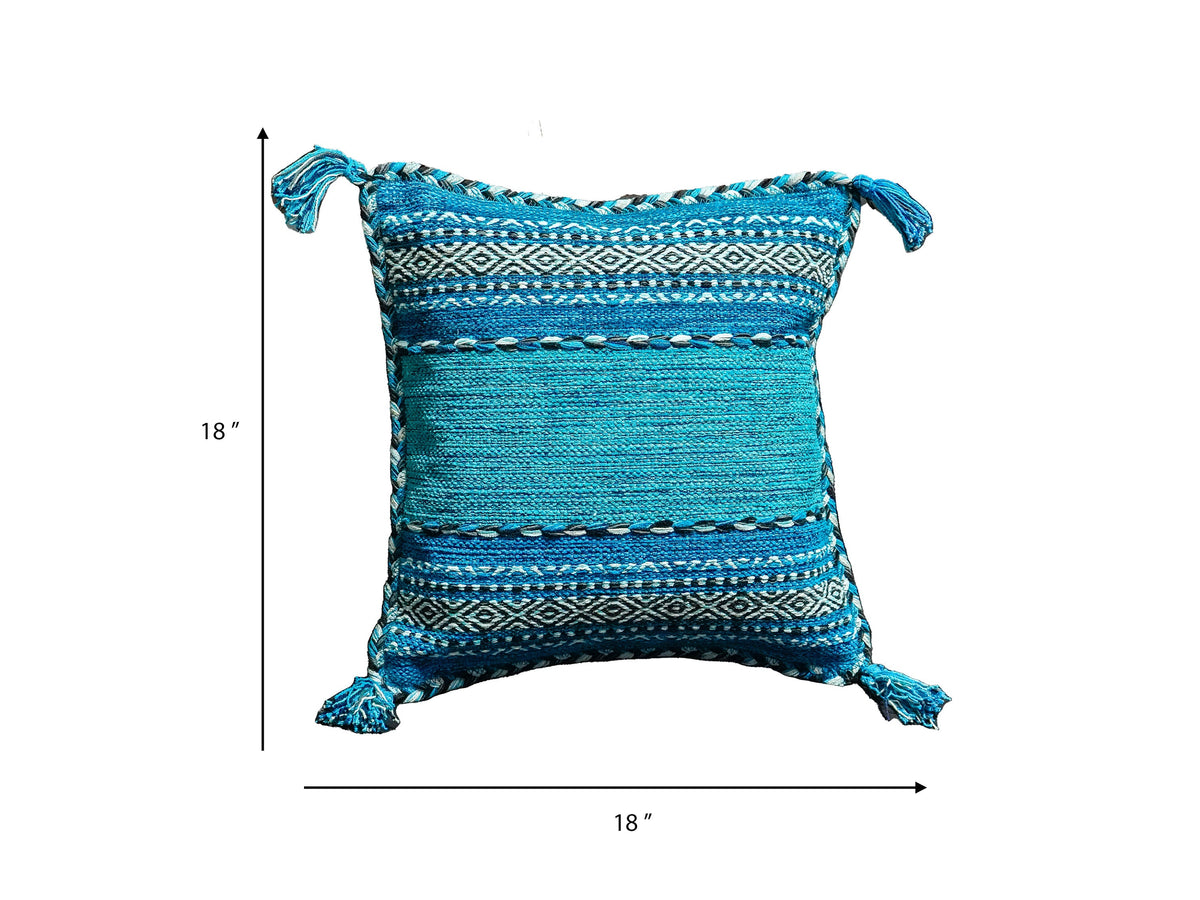 Light blue kilim cushions styled on a sofa
